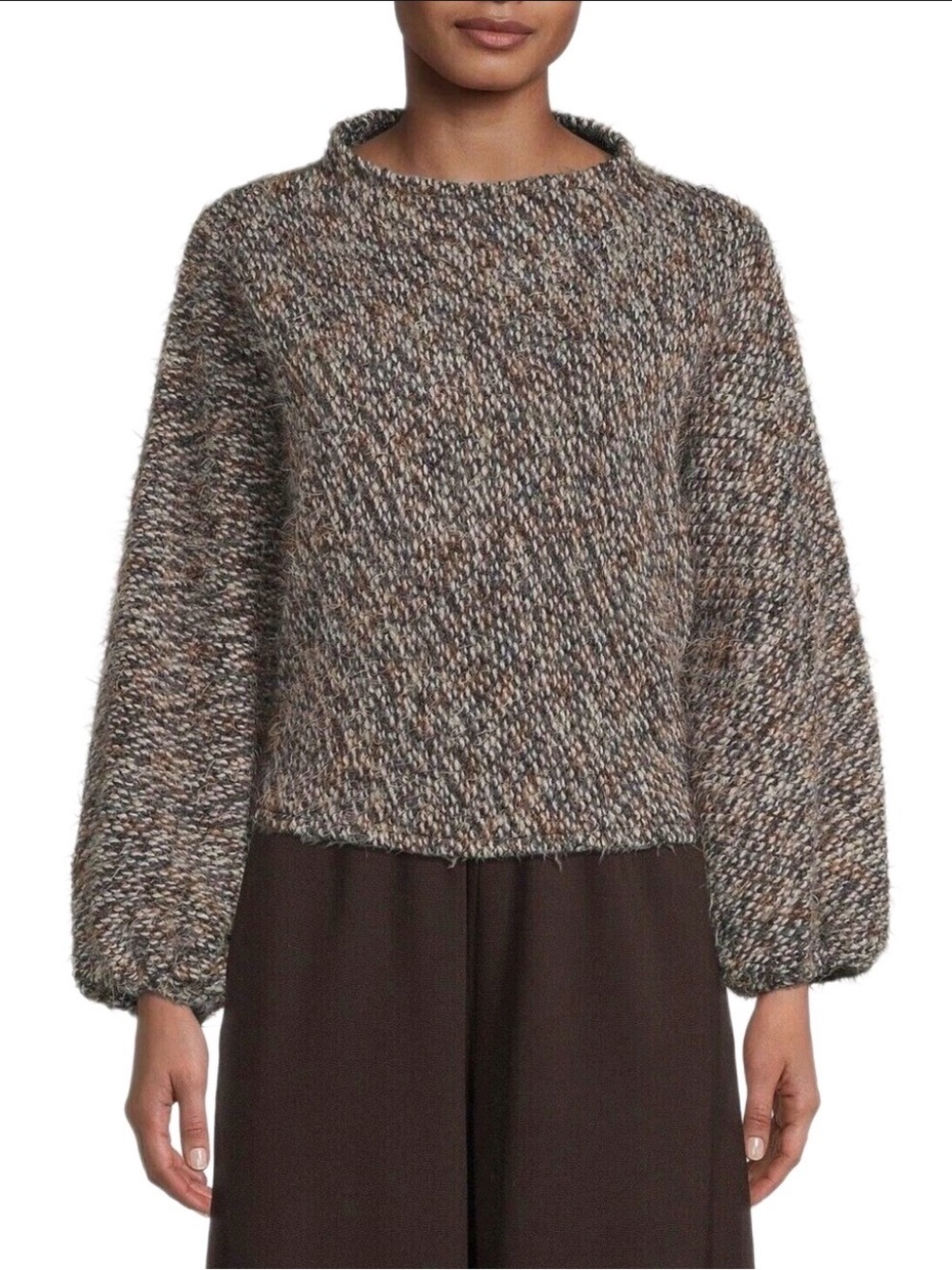 Bryn Walker Anna Crew Neck Long Gather Cuff Wool Blend Sweater - Size Small